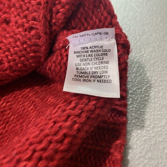 GNU Sweater Cable Knit Cowl Neck Long Sleeve Pockets Acrylic Womens M Red - Picture 8 of 8